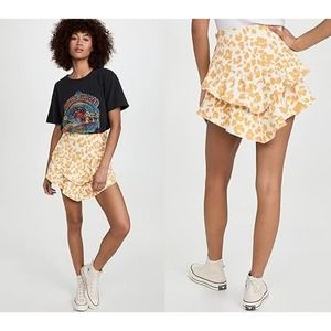 NEW Mother The Ruffle Mini Skirt Skirt Tiered High-Rise Floral Leopard Size 32